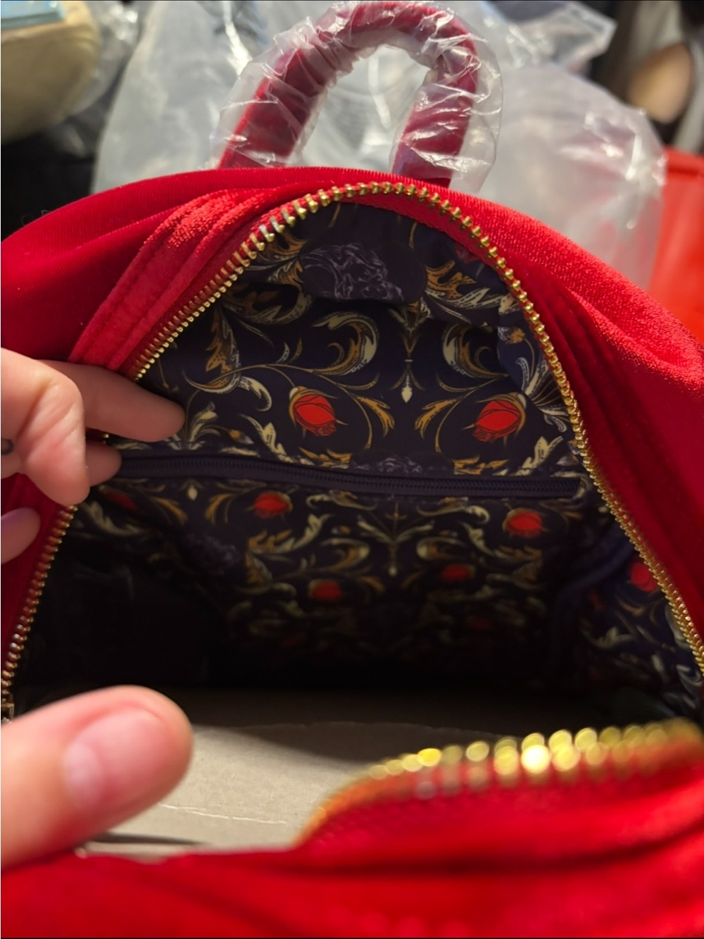 Loungefly Red Velvet Mini Backpack with Gold Hardware